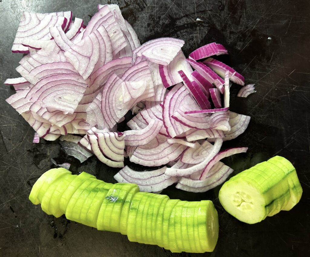 cumber slices and onion