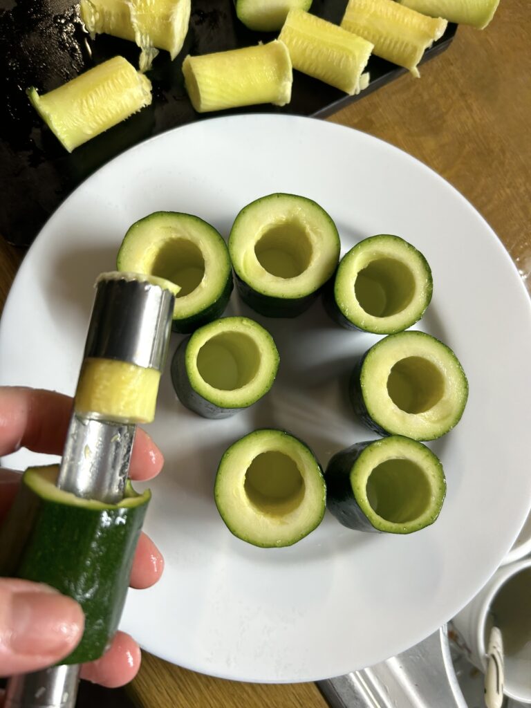 remove the middle of the courgettes