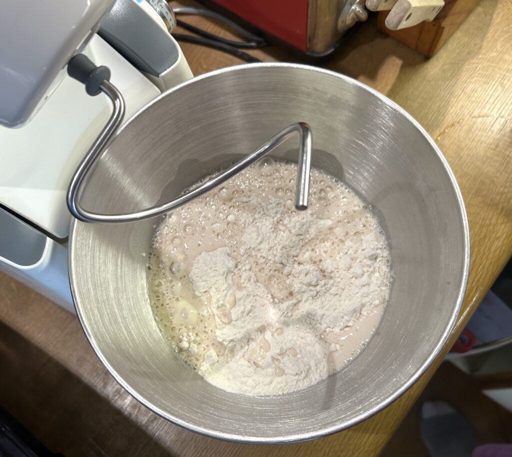 dd the liquid to the mixer bowl with the flour