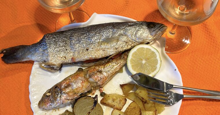 Baked croaker and red mullet