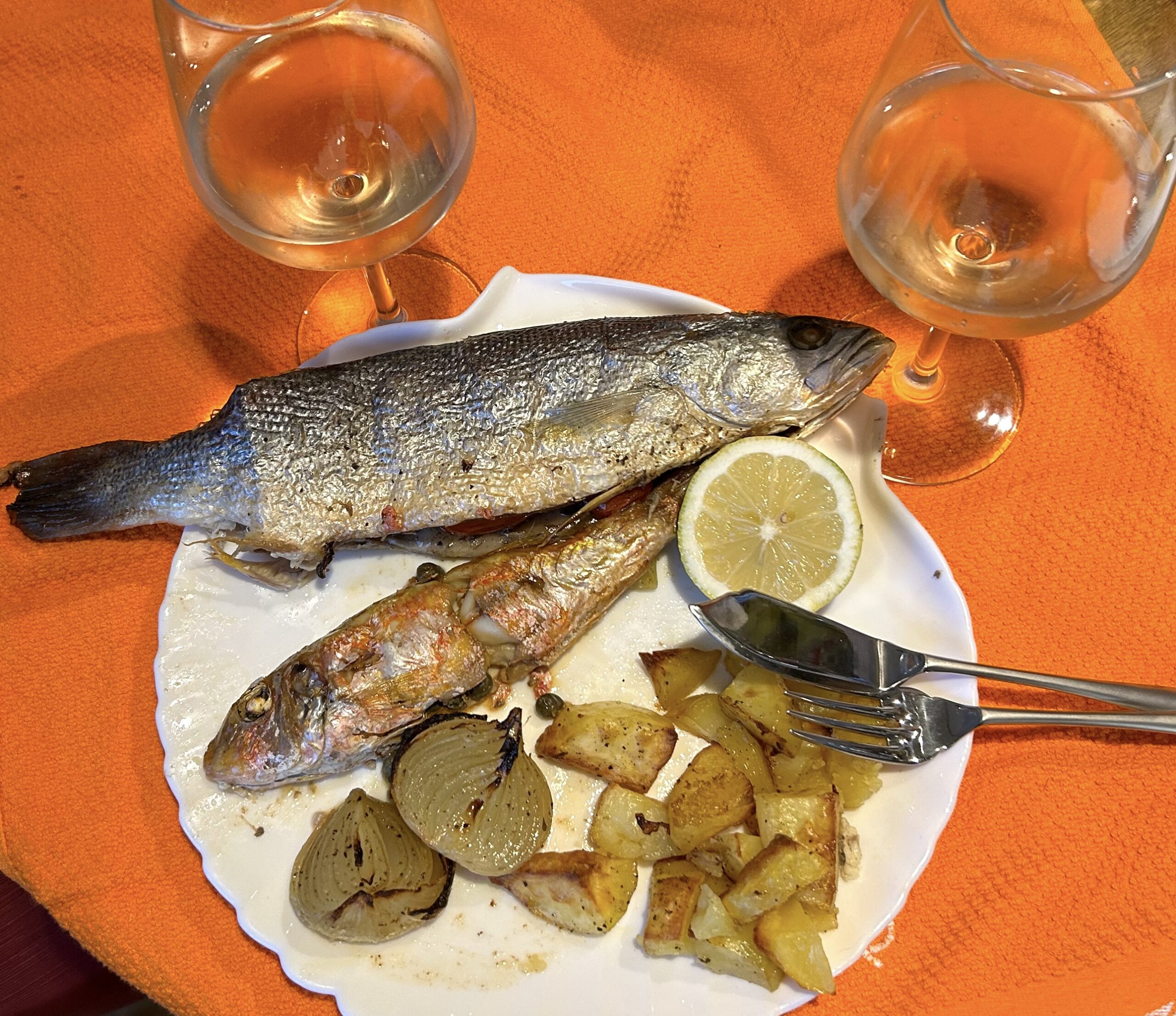 Baked croaker and red mullet