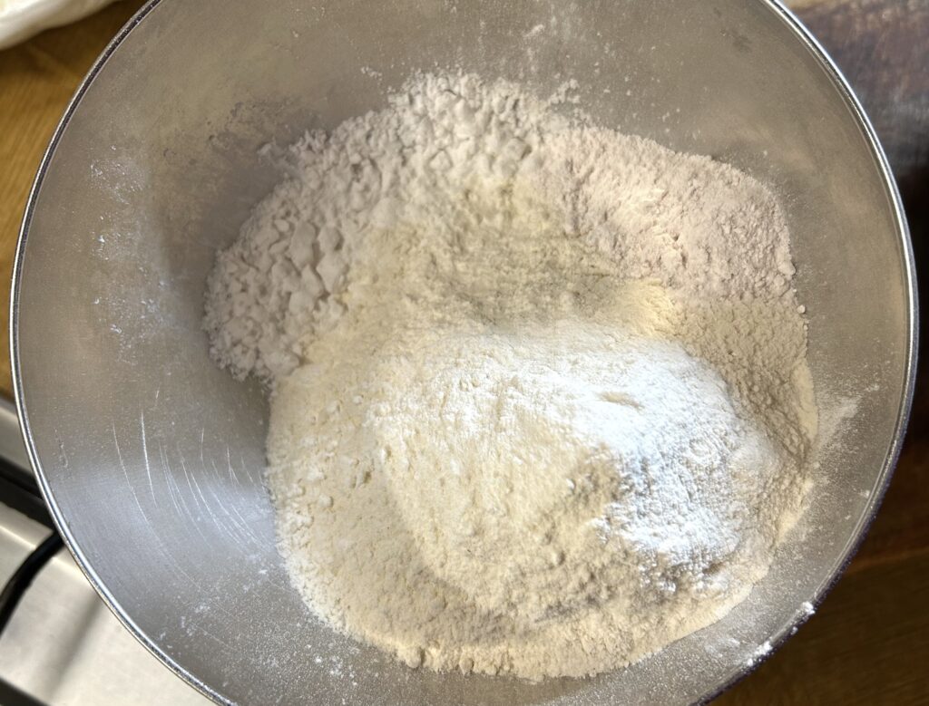 flour + baking powder + potato starch