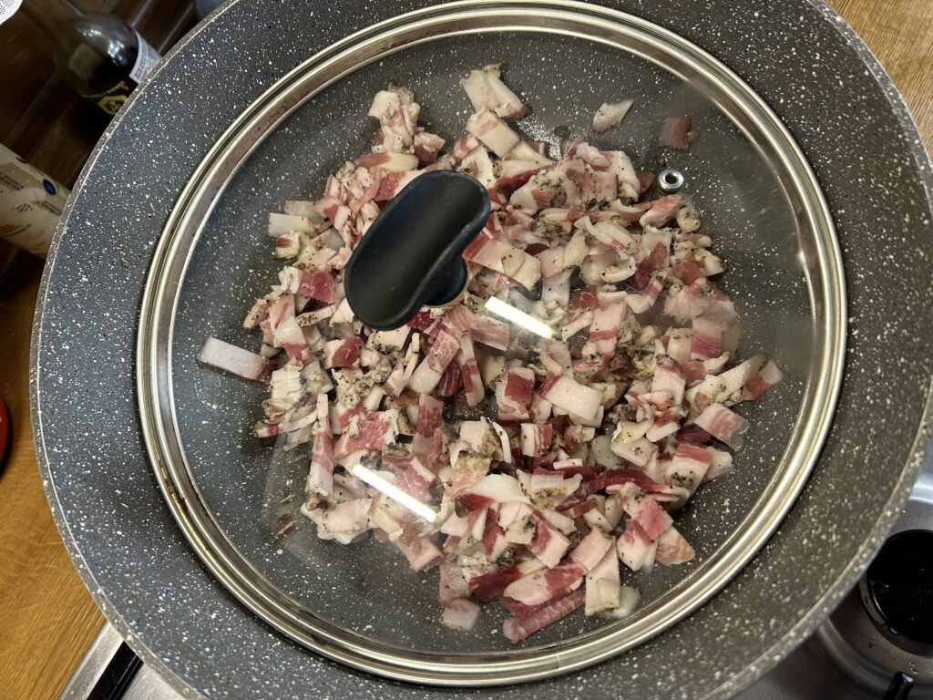 Cut the guanciale into strips 