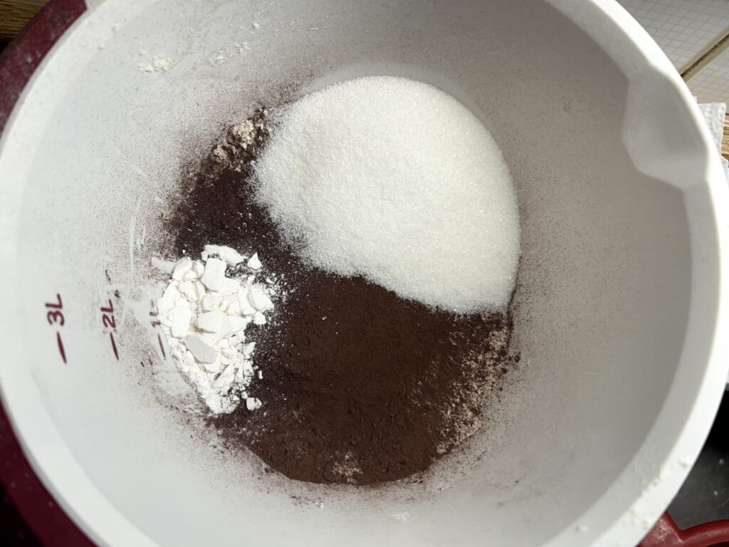 flour, sugar, bitter cocoa and yeast