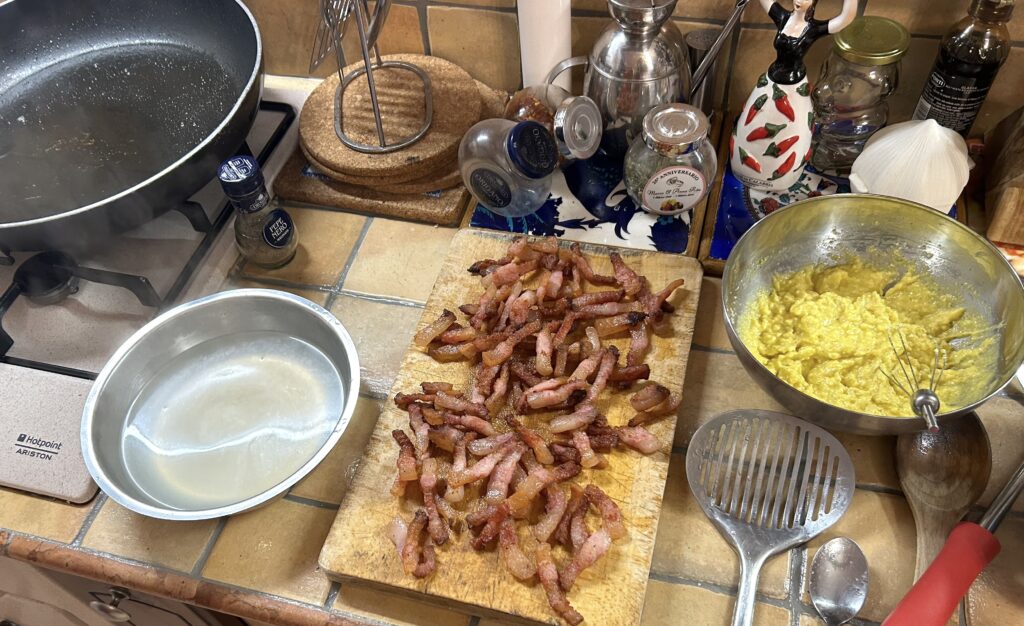 ingredients ready for carbonara