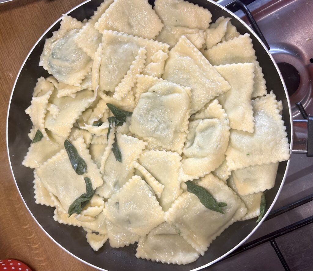 cooked ravioli butter and sage