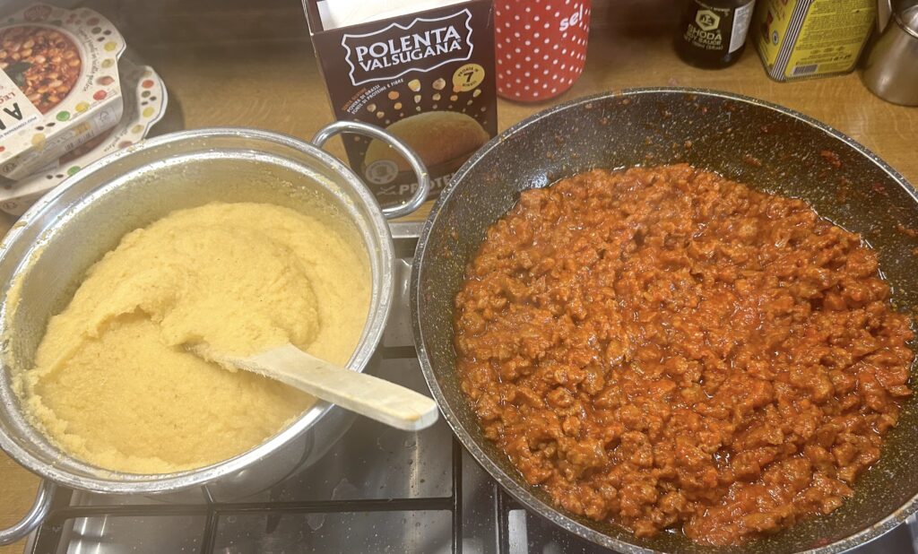 polenta and sausage ready