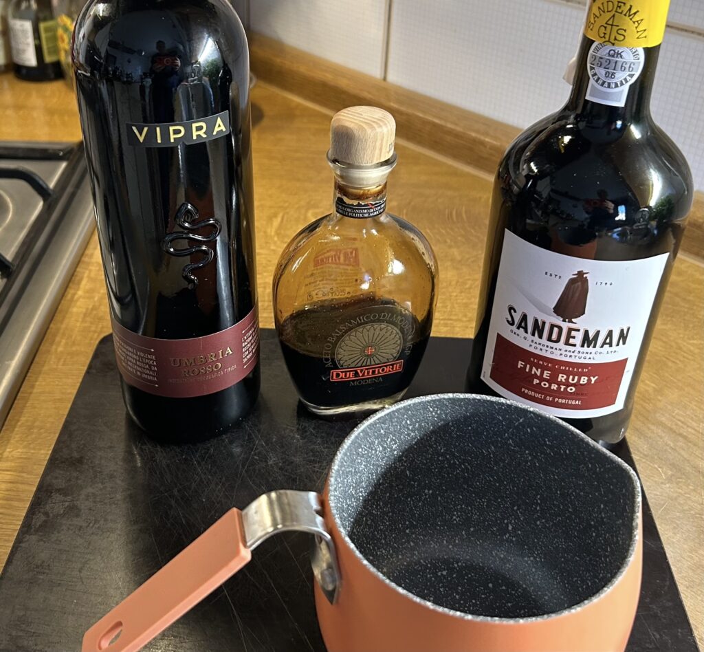 red wine, porto e vinegar