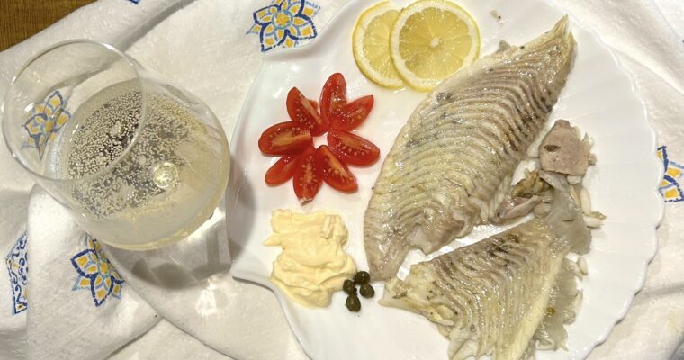 Turbot fish cooked in a pan