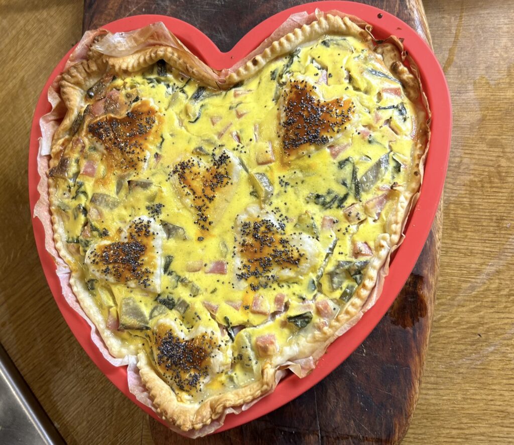 The heart-shaped savory cake is ready