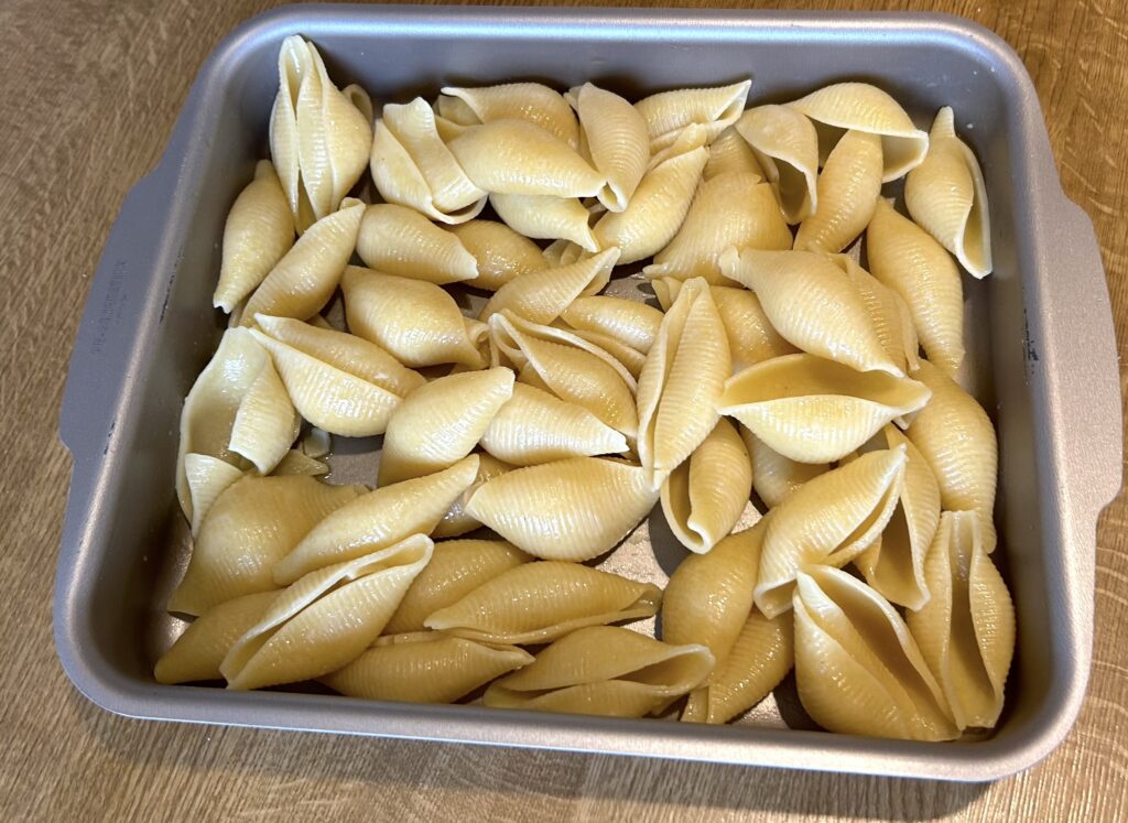 conchiglioni on a baking tray