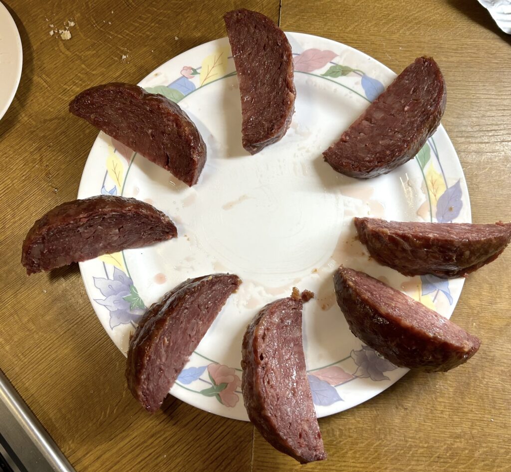 cut salama into slices and plated