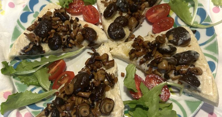 Appetizer with pioppini mushrooms and truffle sauce