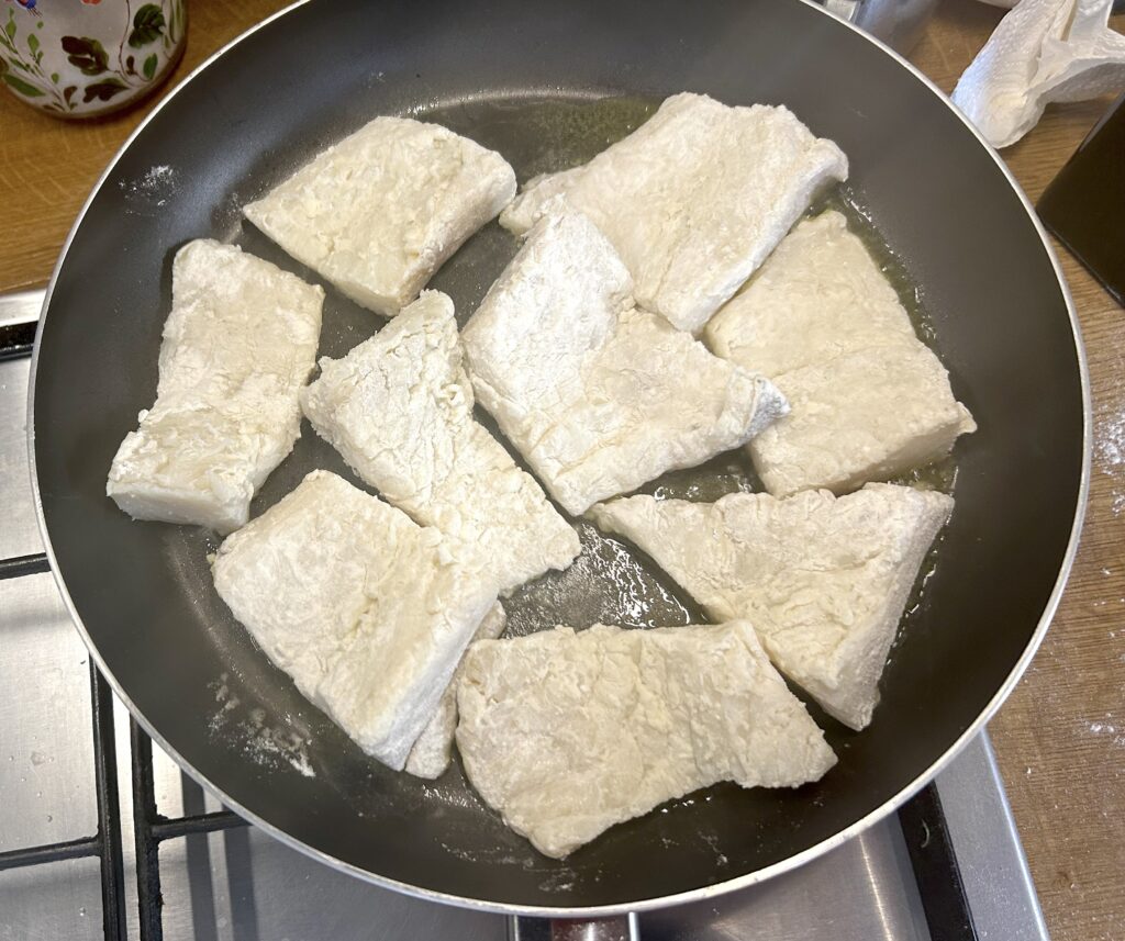 fry all the cod pieces on one side