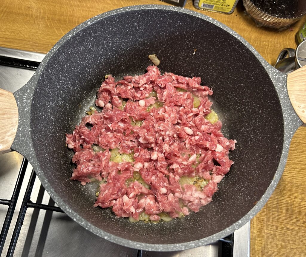 put the salami mixture into the sautéed onion