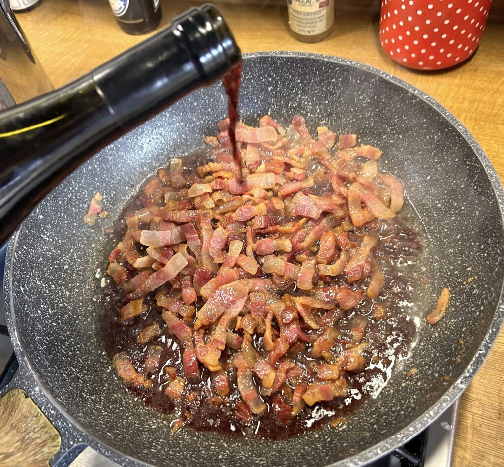 red wine with guanciale