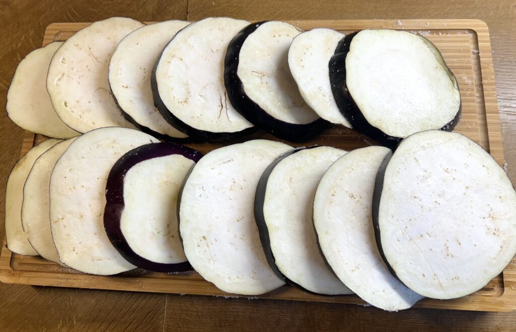 slices of salted eggplants