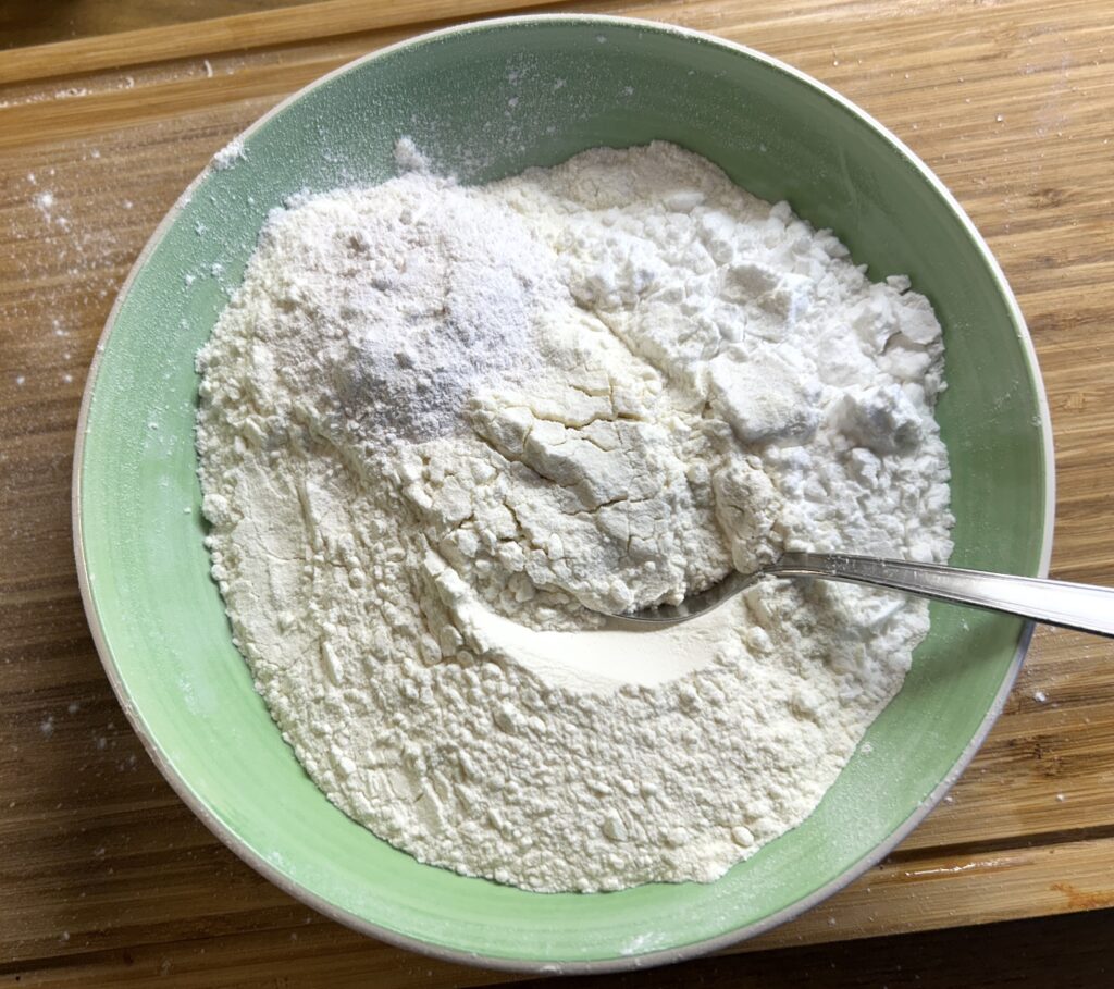 the flour, potato starch and yeast