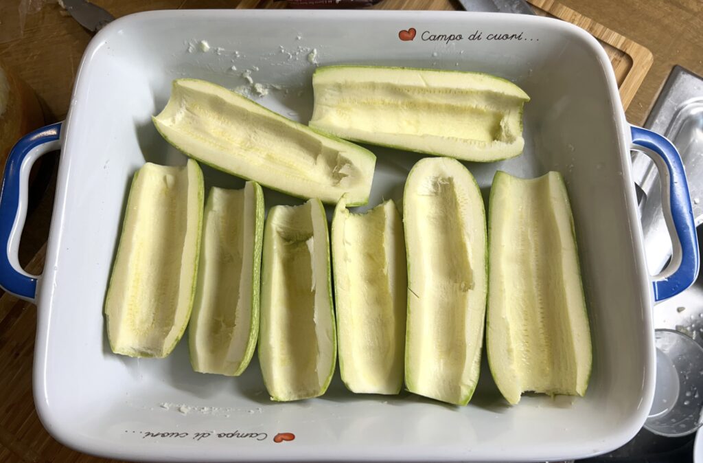 the courgettes in a baking dish