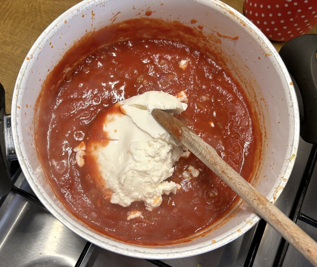 tomato puree and ricotta