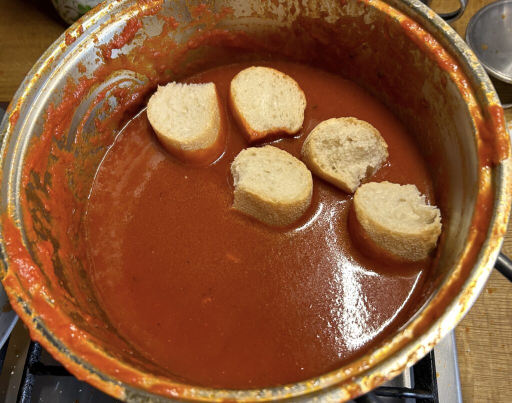 add the bread to the cooked puree