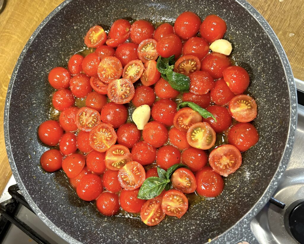 cherry tomatoes, garlic and basil