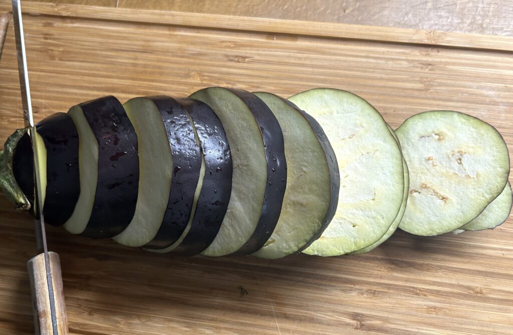 cut the eggplant into rounds