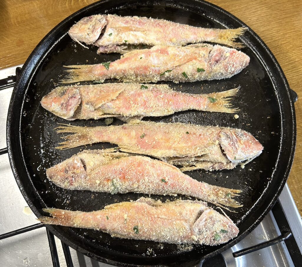 red mullet cooked on a side