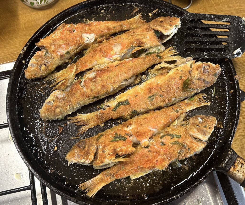 red mullet cooked on both sides