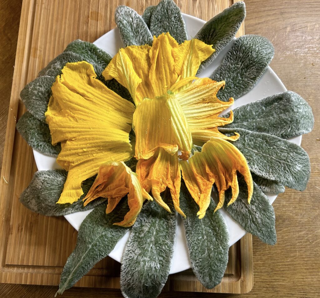 sage leaves and courgette flowers