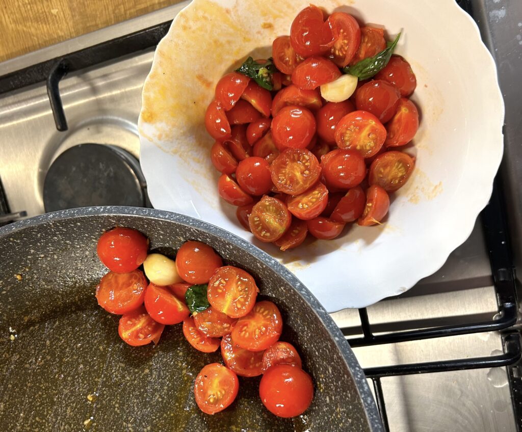 transfer the cherry tomatoes into a small bowl