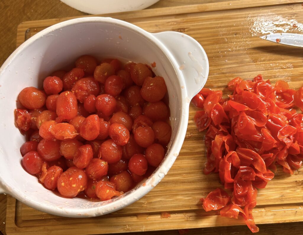 remove the skin of the cherry tomatoes