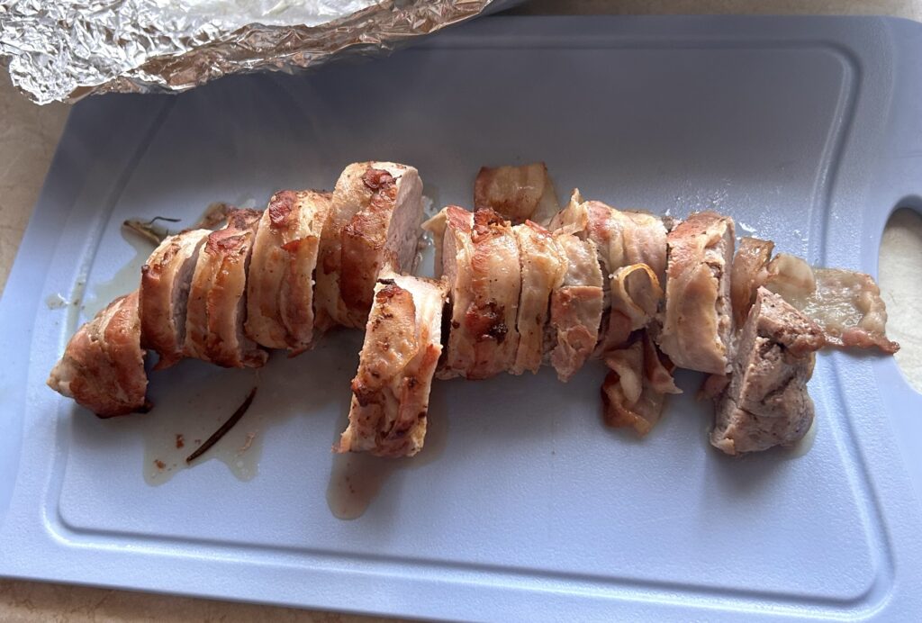 cut the cooked pork fillet into slices