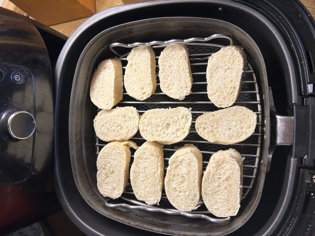 slices of bread in the fryer