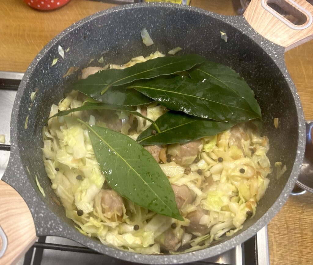 leaves and peppercorns