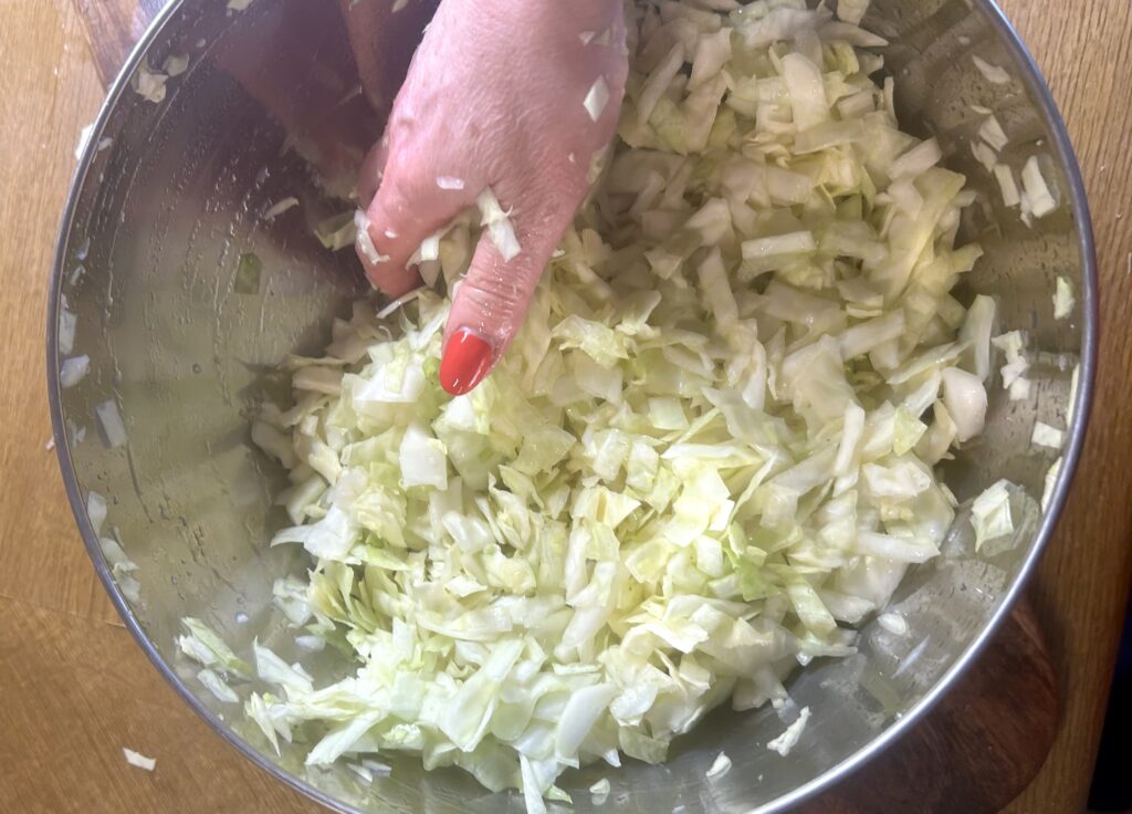 rub cabbage and a spoonful of fine salt