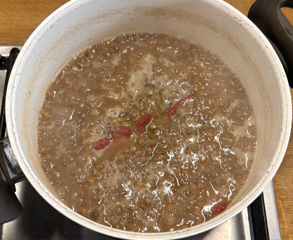 add triple tomato concentrate to the lentils