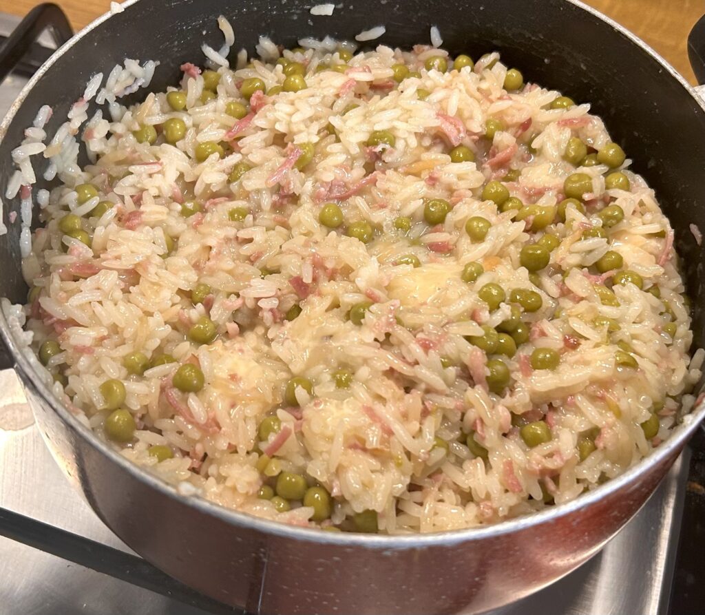 rice with speck - peas & cheese cubes